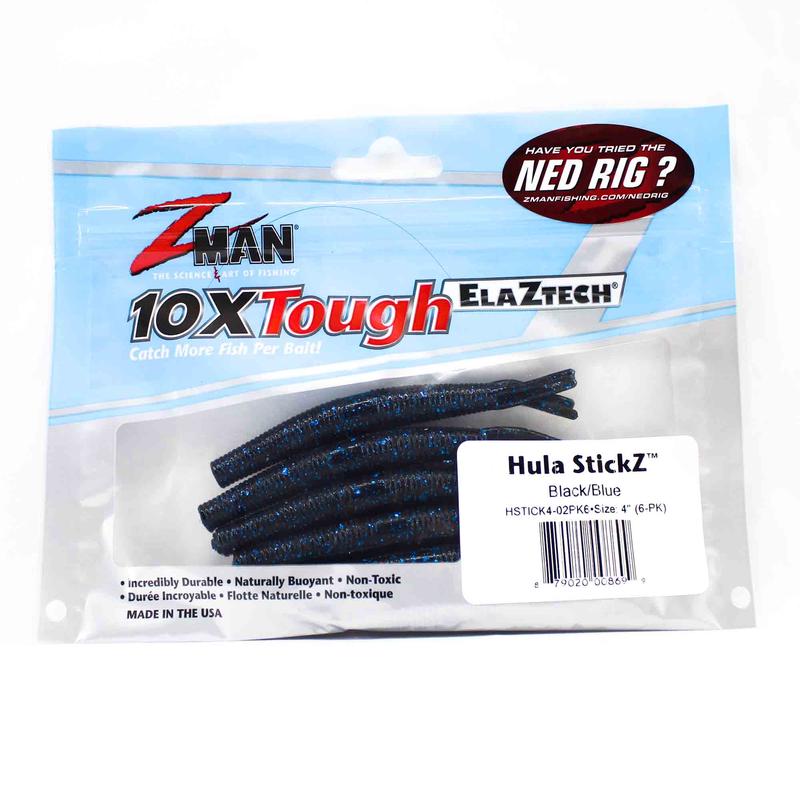 Zman Soft Lure Hula Stickz 4 Inch 6/Pack Black/Blue Flake (8699)