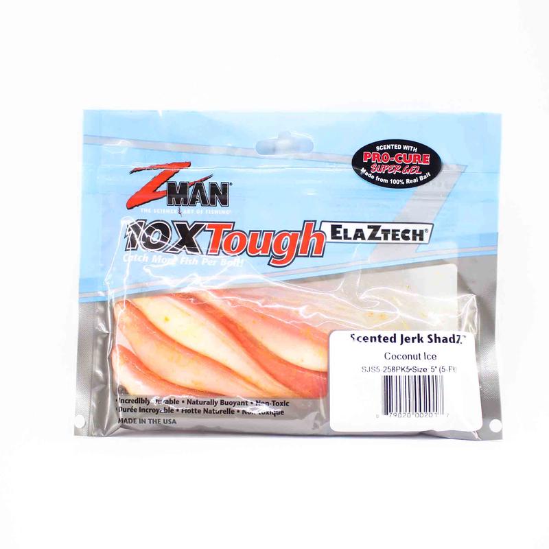 Zman Soft Lure Jerk ShadZ Scented 5 Inch 5/Pack Coconut Ice Glow (2017)