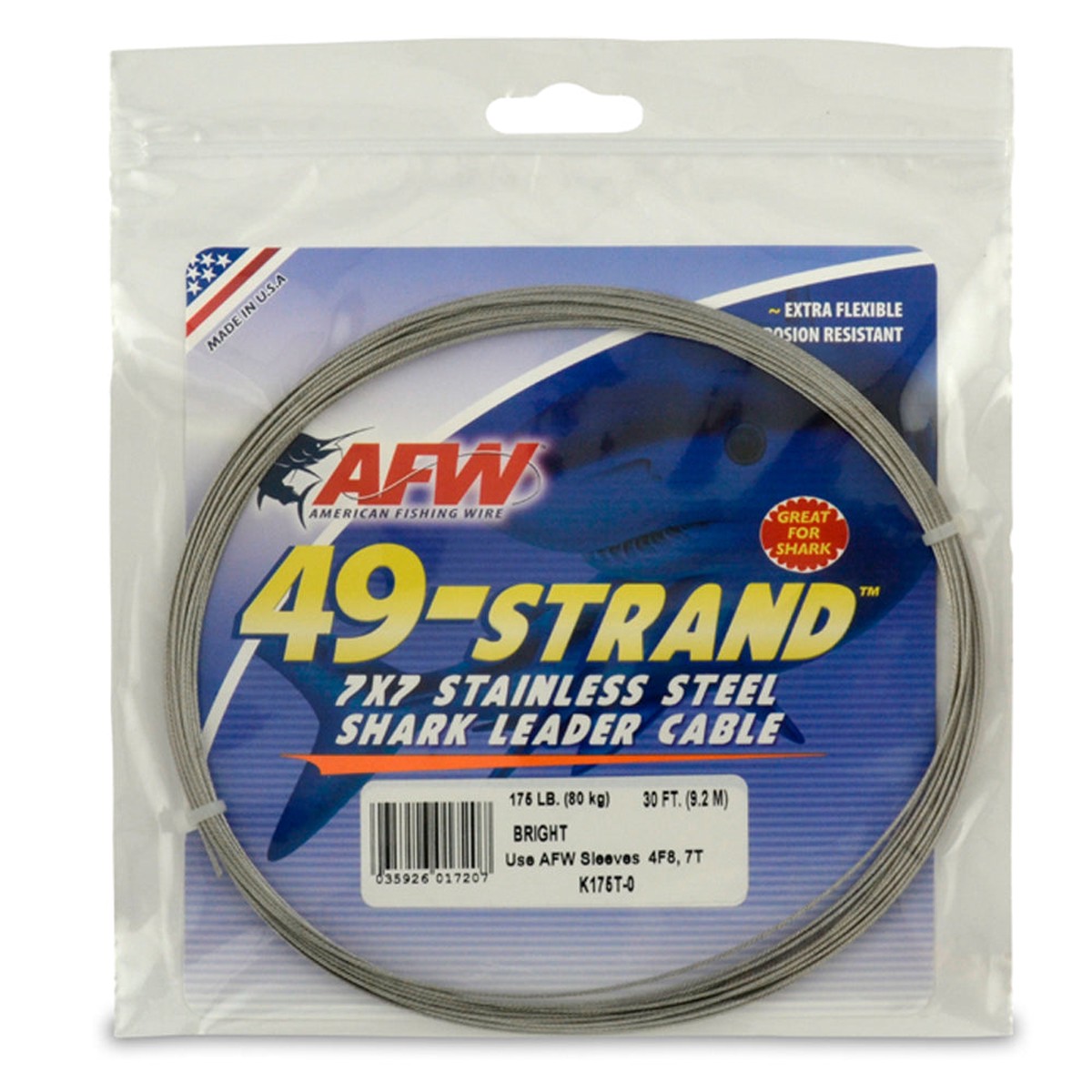 American Fishing 49 Strand 7x7 Stainless Steel Shark Leader Cable