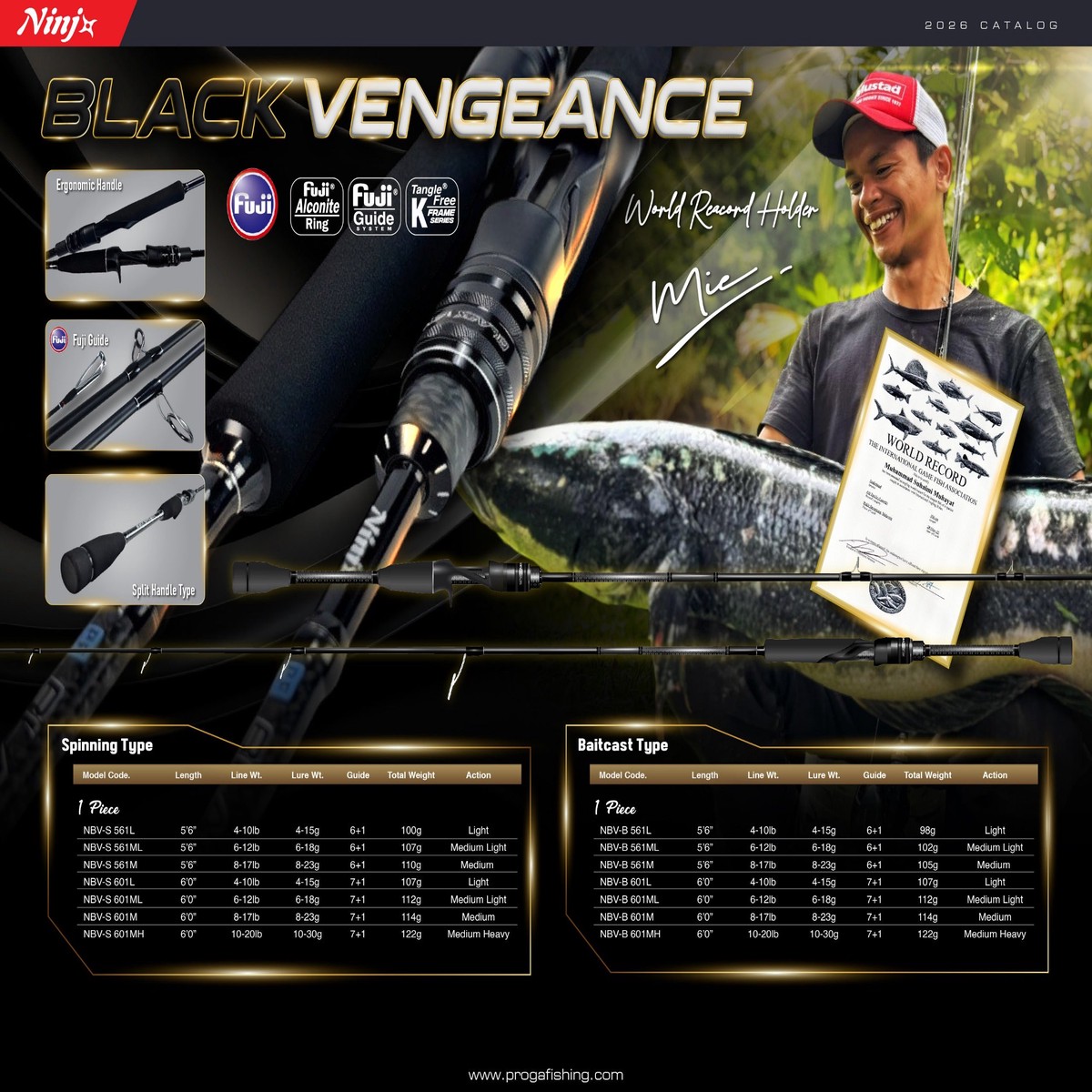 (PRICE w/o GST) - NINJA BLACK VENGEANCE NBV LURE CASTING AND SPINNING ROD