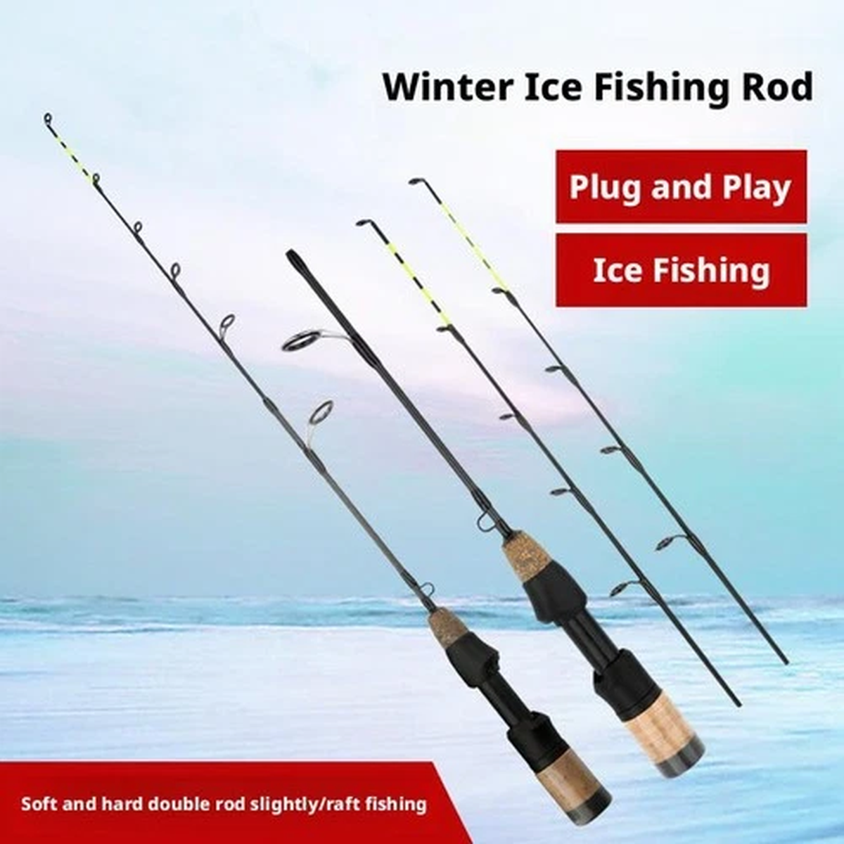 ._..Lure Ice Fishing Rod, Ice Fishing Rod with Double Tips 60cm
