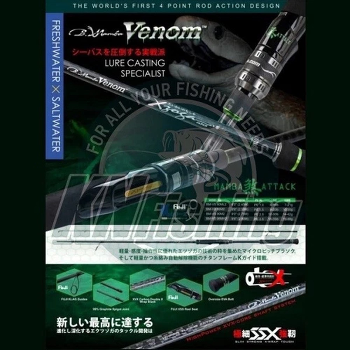 XZOGA BLACK MAMBA VENOM BM-VS Spinning Rod 86M2 2.60m 10-30gr