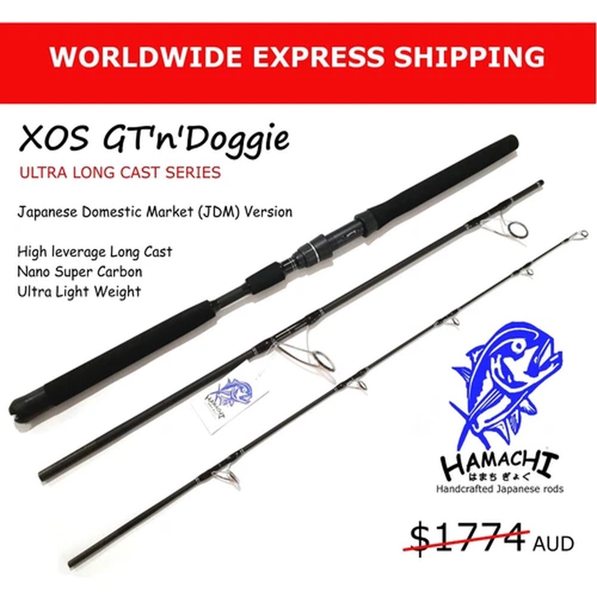 2025 HAMACHI 7'6 XOS GT'n'Doggie Ultra Cast 20 - 40lb Japanese spin fishing rod