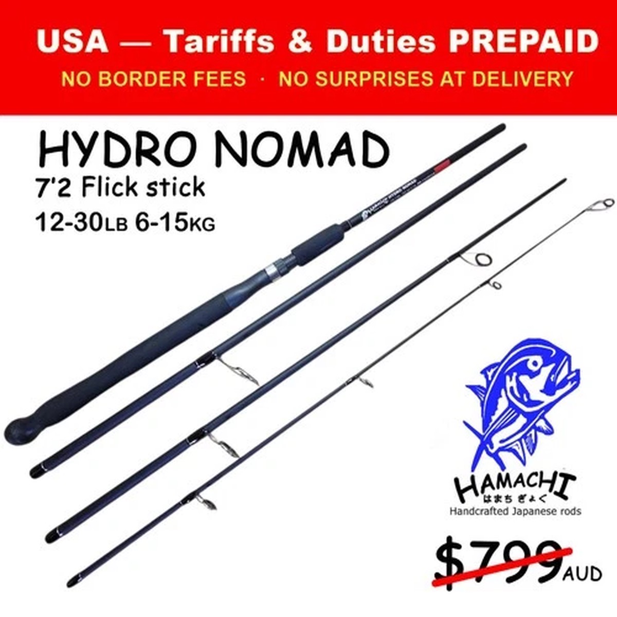 2018 HAMACHI 7'2 HYDRO NOMAD Flick stick 6-15kg 30g Japanese spin fishing rod