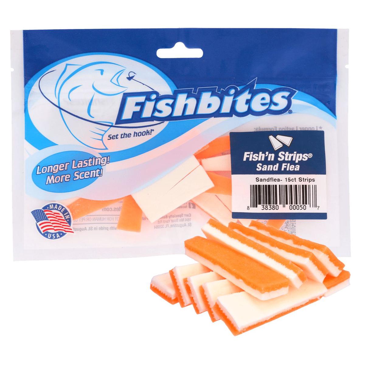 Fishbites Longer Lasting Fish'n Strips Sand Flea Scented Soft Baits