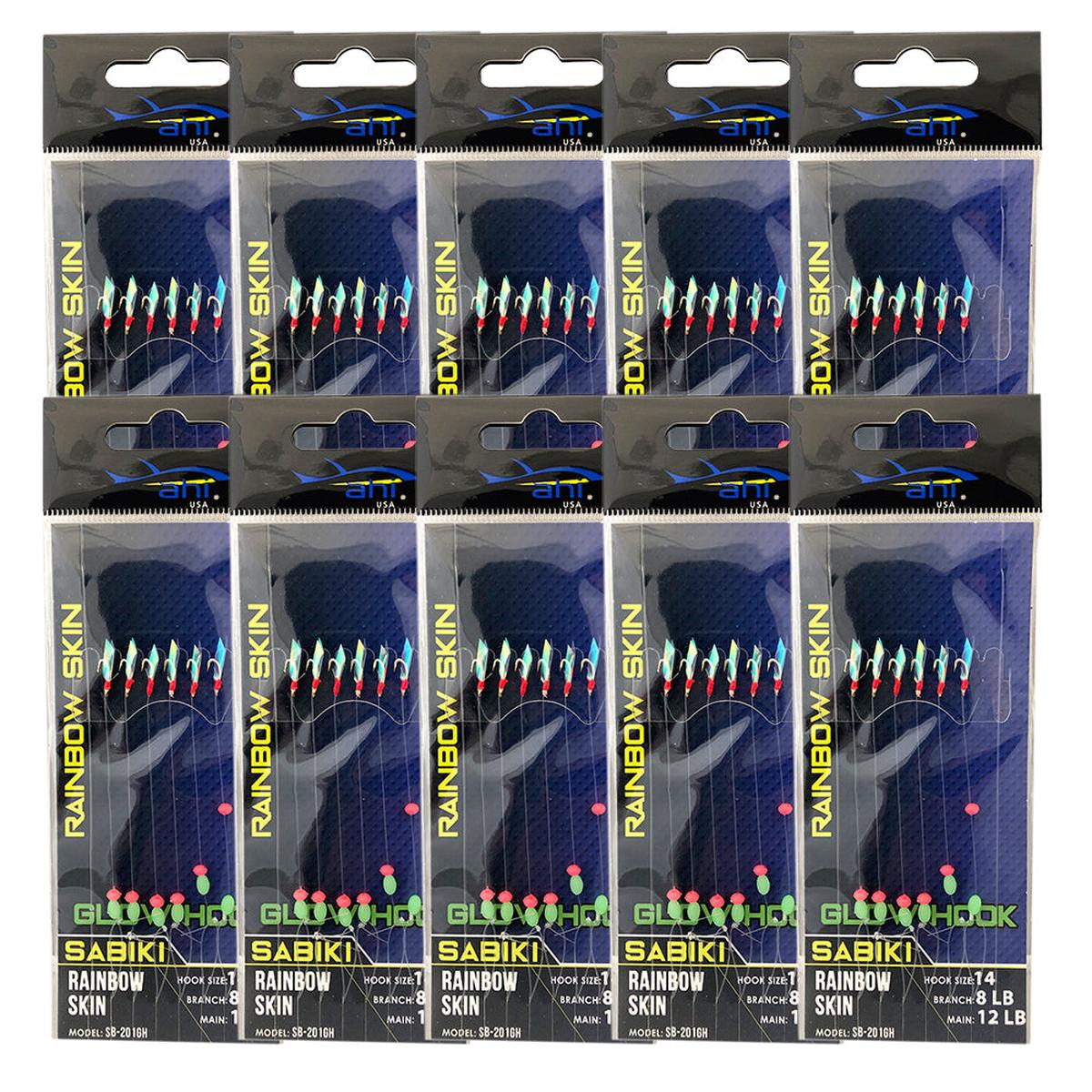 Glow Hook Rainbow Skin Sabiki - 10 Pack